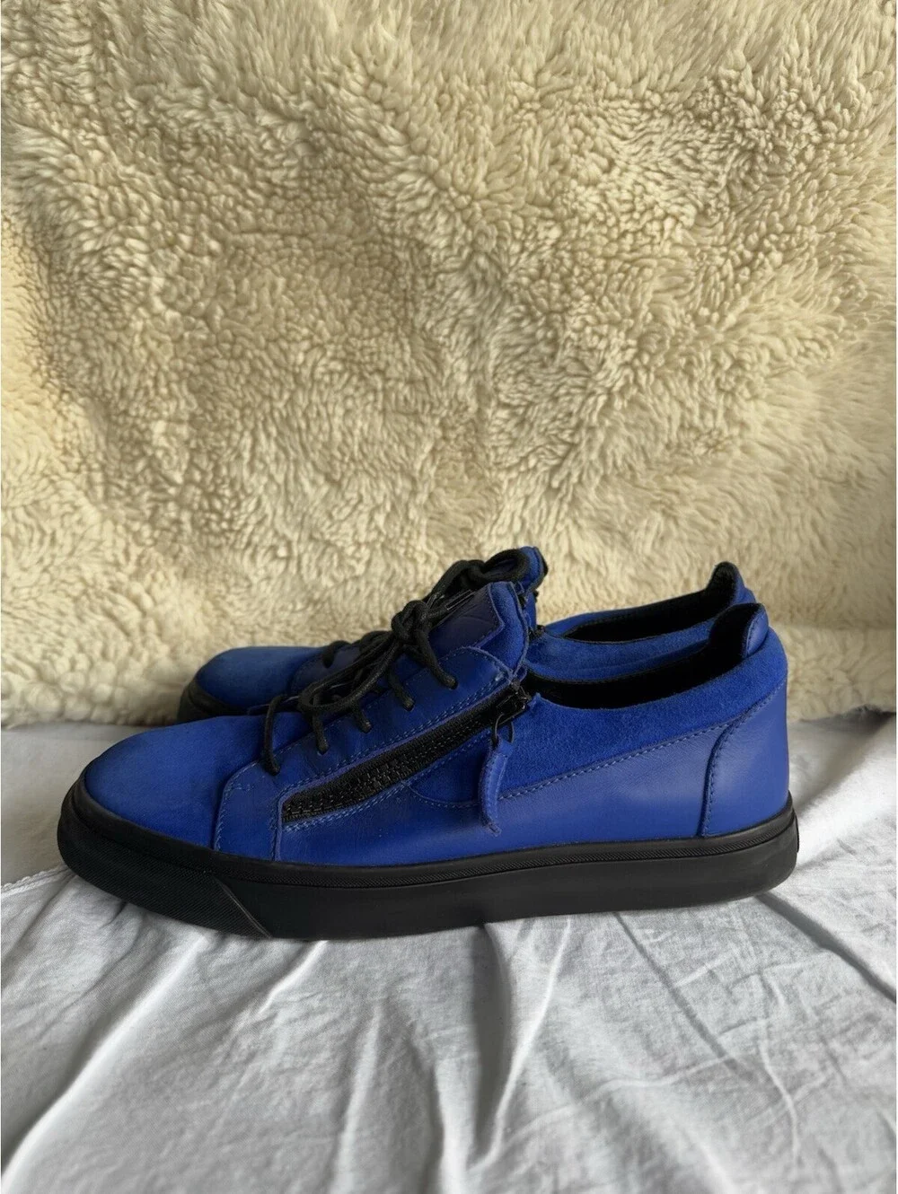 Giuseppe Zanotti Blue Leather Frankie Low Top Sneakers Size 43.5
